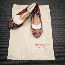 Salvatore Ferragamo Red Jacquard Floral Print Ballet Flats Size 6B