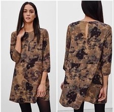ARITZIA Wilfred Myosotis Shift 3/4 Sleeve Dress Small Beige Blacl Artsy Grunge