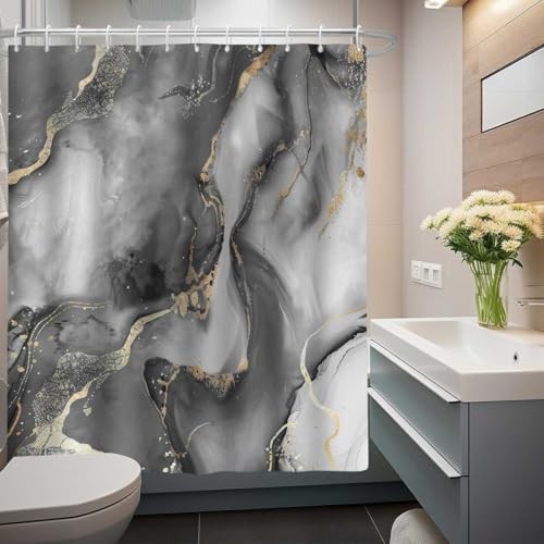 Black Gold Marble Shower Curtain for RV 47"W x 64"L (Pack of 1) Black + Gold - Picture 5 of 7