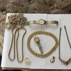 Vtg Gold Tone Mixed Costume Jewelry Lot 8 Pc Necklace  Ring