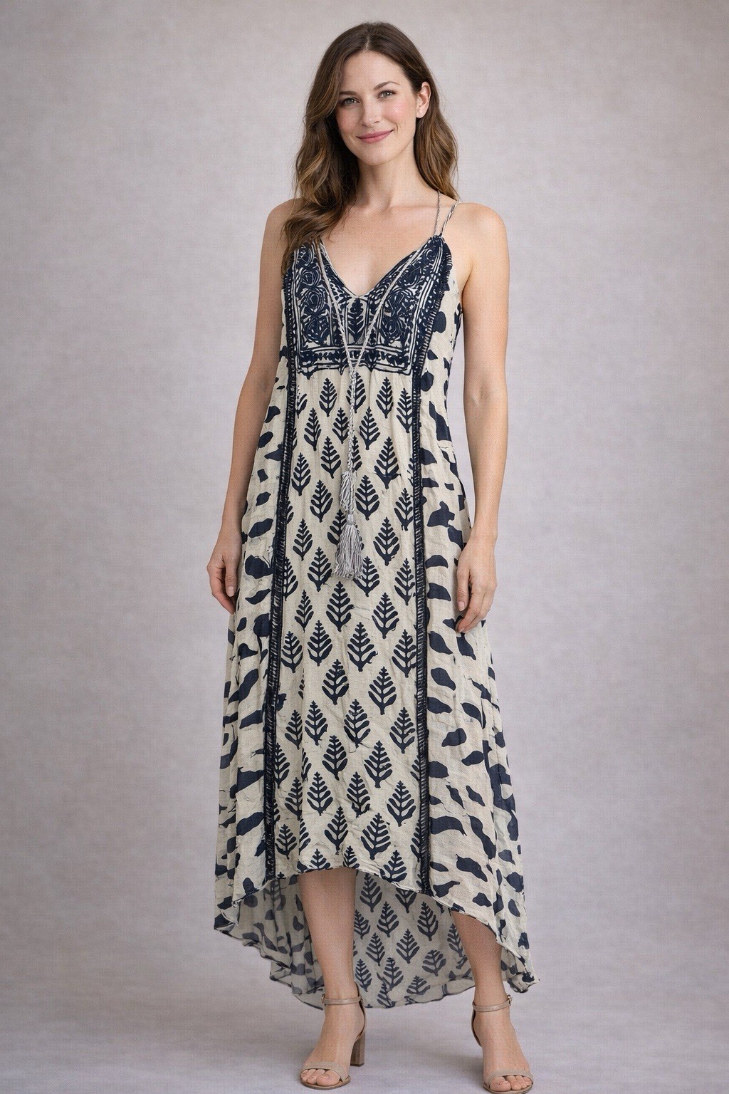 Philosophy Women&rsquo;s Boho Maxi Hi-Lo Cotton Dress NWOTs- Nav