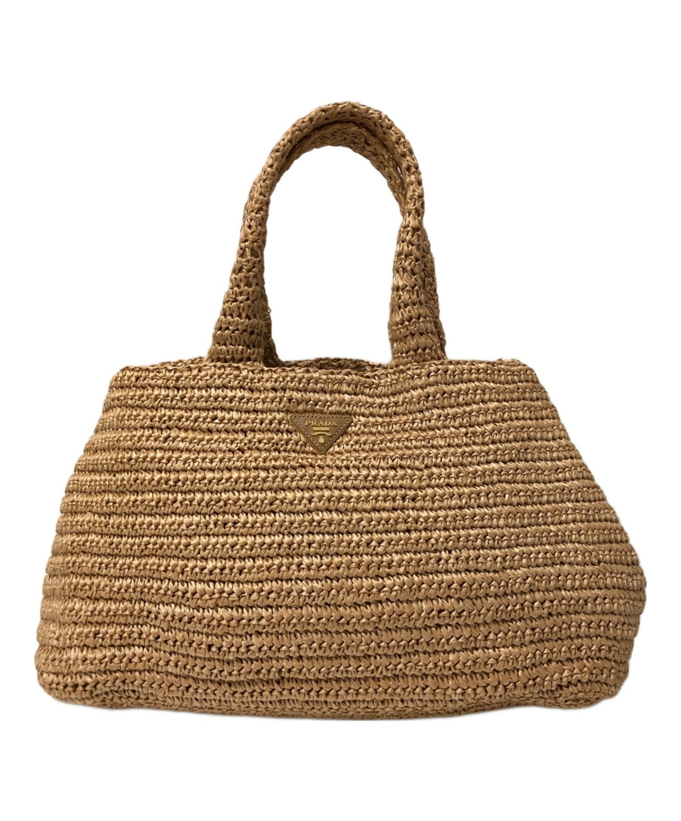 PRADA Raffia Woven Straw Tote Bag Beige Handle Purse