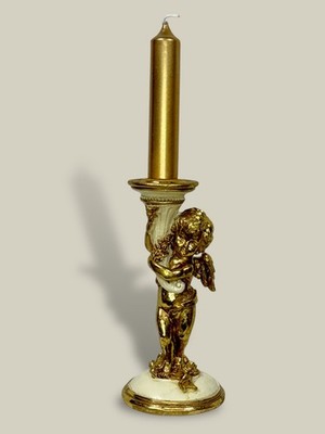 Kerzenständer Kerzenhalter Dutch Style Engel Putte Gold Créme 16cm