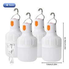 4Pack USB Rechargeable Bulbs LED Outdoor Camping Tent Hanging Emergency Light