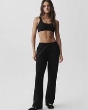 ALO Yoga Black Ribbed Waffle Straight Leg Cozy Lounge Sweatpants Joggers Small
