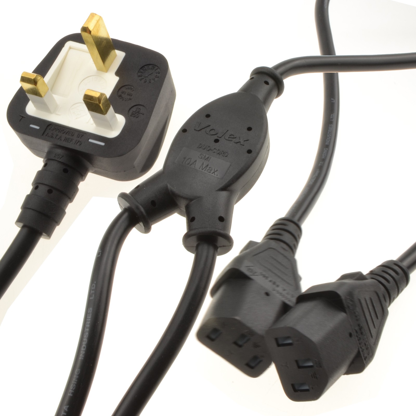 Power Plug to 2 x IEC Dual Kettle Lead PC, Monitor, TV, Mixer Splitter Cable