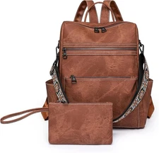 Backpack Purse for Women, PU Leather Purse, Waterproof Brown 