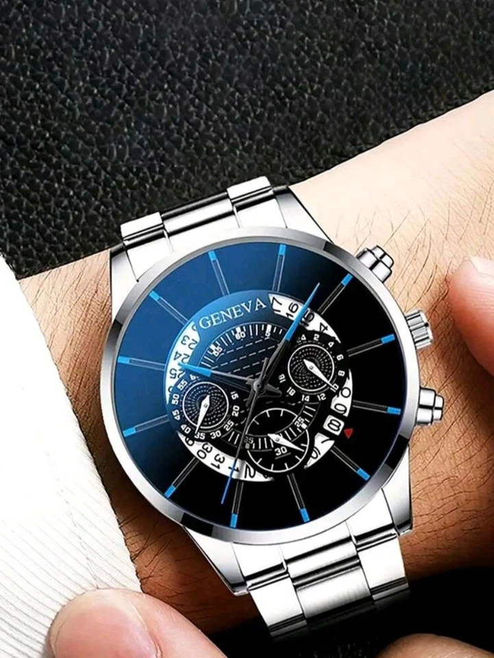 Juego de 12 piezas/juego de relojes de cuarzo de negocios de moda para hombre, esfera redonda, correa de aleación Foto 3 de 4