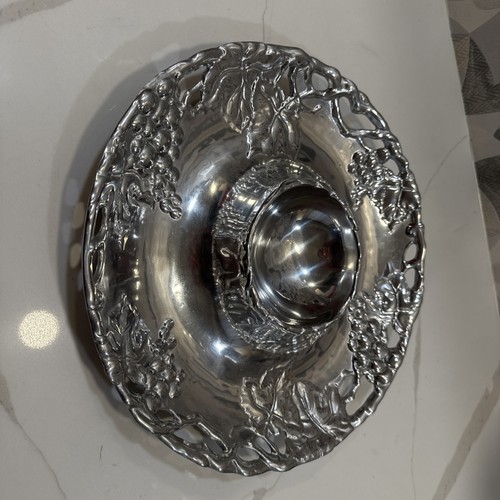 ARTHUR COURT 2001 Chip and Dip Serving Tray Grape Vine Leaf 14" Round - Picture 8 of 9