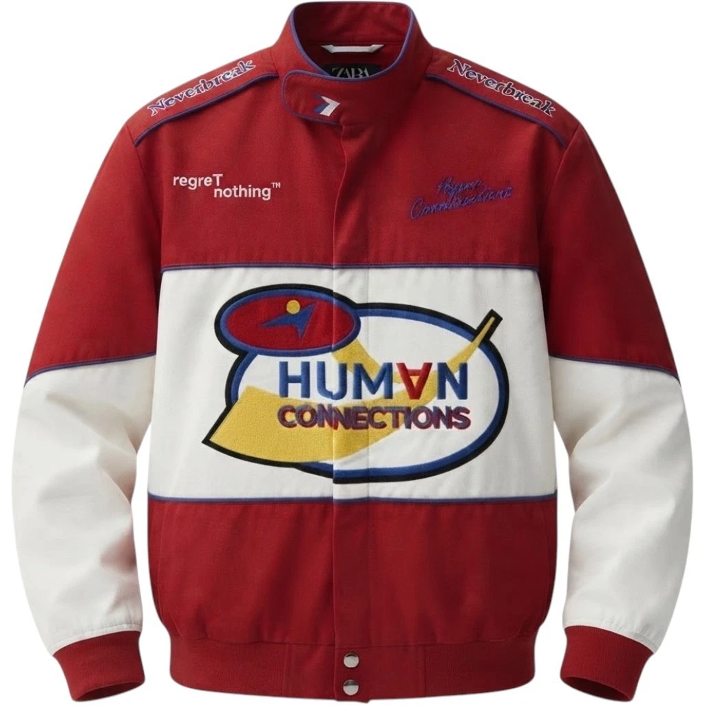 Zara Mens Red Human Connections Bomber Jacket Size M Neverbreak Regret Nothing image 1