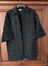 St. John Black Silk Trim 3/4 Sleeve Jacket burnout pattern size 6 Lined Designer