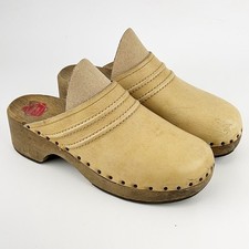 Zoccoli vintage in legno pelle dorata borchie taglia EU 40 Germania US 9 Berkemann