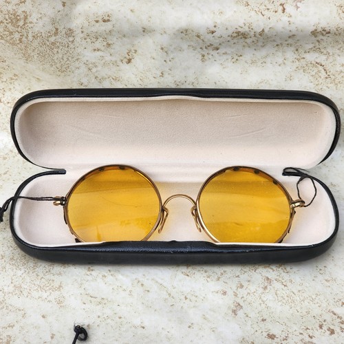 Vintage Amber Safety Glasses PAT 5-1-17 Missing Shield Steampunk Gold Glasses