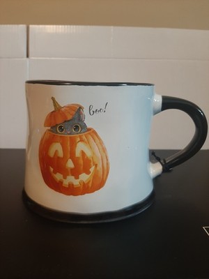 '' TOO CUTE TO SPOOK '' BLACK CAT IN PUMPKIN MUG ( SPOOKY STREET ) **OVERSIZED**