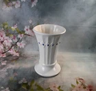 McCoy White Art Pottery Vase Embossed Diamond and Blue Dot Early American (1967)