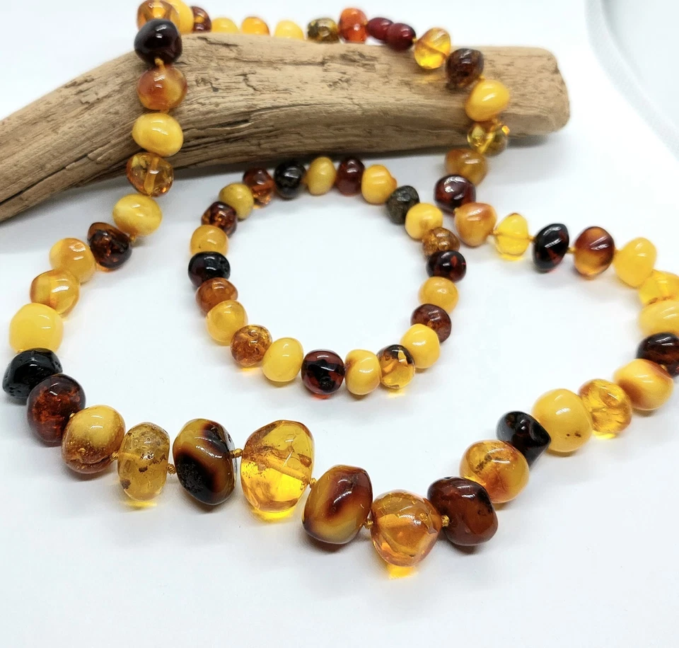 Ensemble collier et bracelet perles ambre de la Baltique bijoux vintage... - Photo 2/4