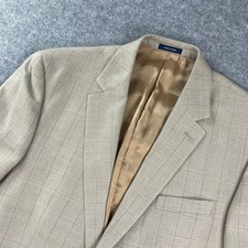 Ralph Lauren Mens Blazer Tan Plaid Long Sleeve Vintage Pinstripe Suit Pinstriped