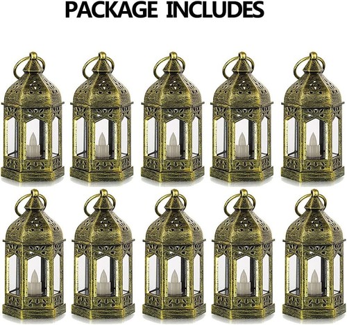 Mini Lantern with Flickering LED Candles Set of 10, Hewory Gold 10PCS, - Picture 7 of 7