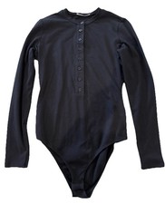 Reformation Women White Henley Long Sleeve Bodysuit Size M