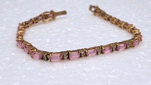 Tennis Bracelet Pink Baguette CZ Stones 5 x 3mm 7.5 inches 13 grams
