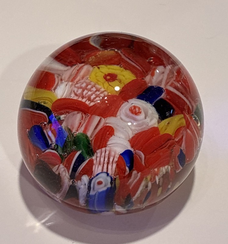 MCM Hand Blown colorful millefiori art glass Paperweight 3D Effect 