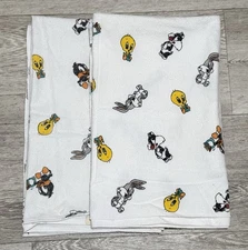 Baby Looney Tunes Receiving Blanket  Taz Bugs Tweety White Flannel Swaddle Lovey