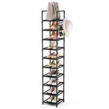 LANTEFUL Tall Narrow Shoe Rack for Entryway, 10-Tier Sturdy 10 tiers, Black 