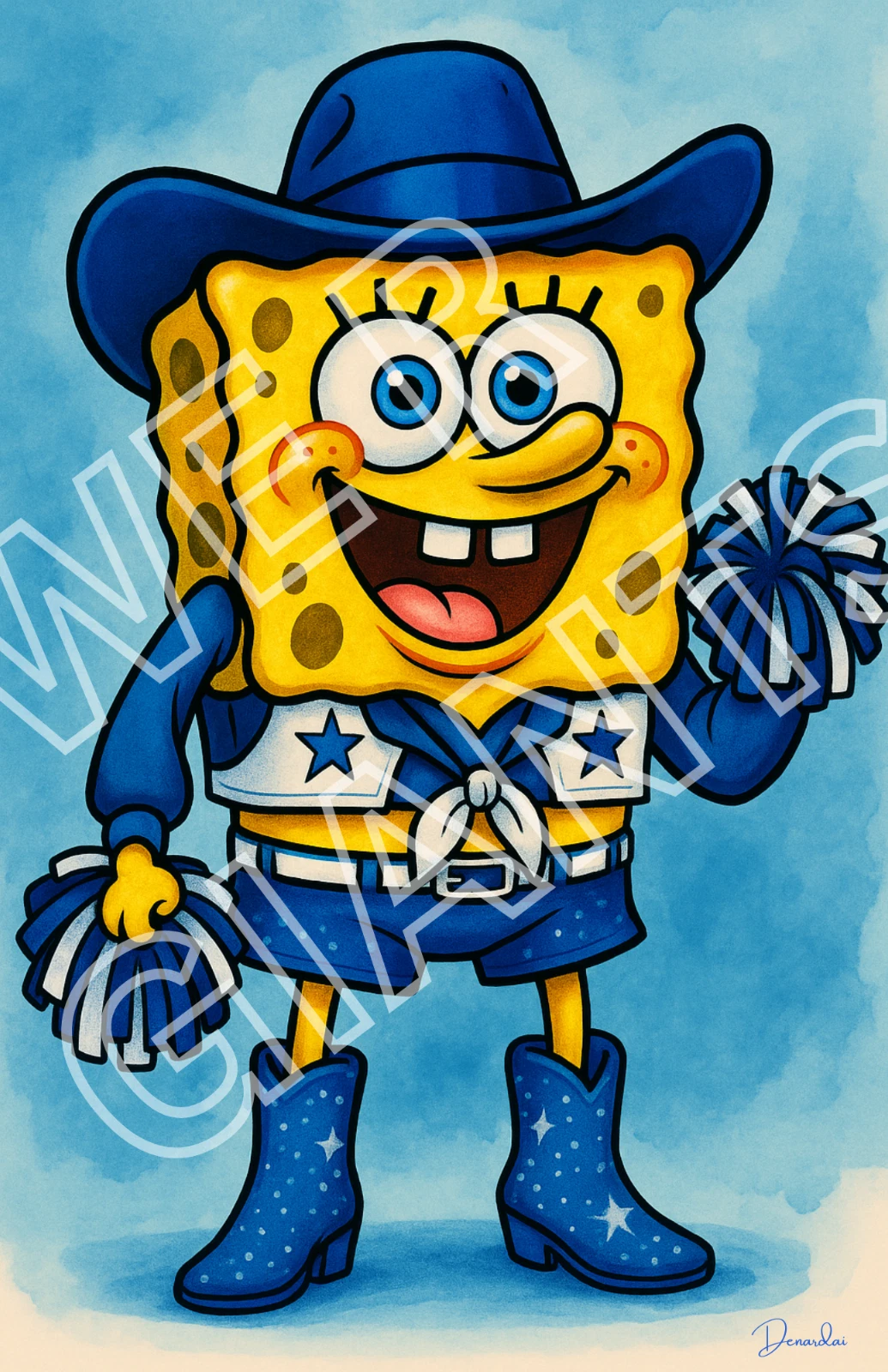 SpongeBob SquarePants Cowboy Cheerleader Art Print 11x17
