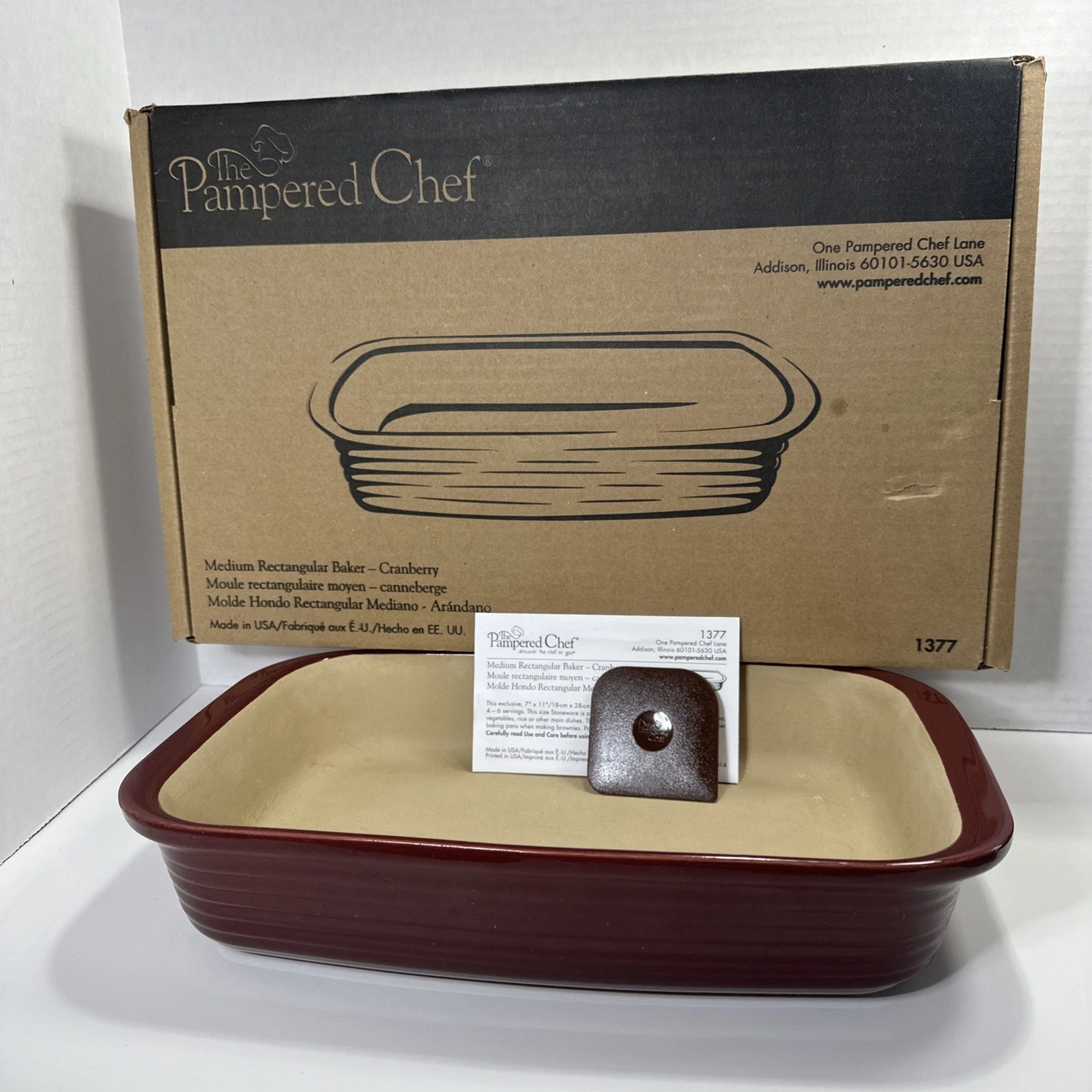 Pampered Chef Medium Stone Dish Rectangle Baker Cranberry 1377 7x11