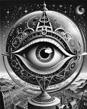 Black & White Abstract Surreal Zodiac Clock Canvas Wall Art Picture