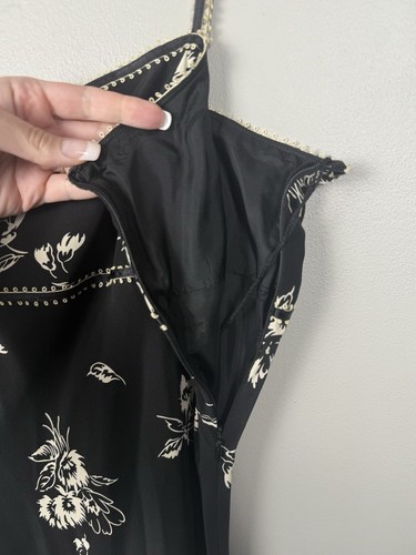 Vintage Maggy London Silk Babydoll Dress Black Floral Whimsy Fairy 90s Y2K Sz 14 - Picture 6 of 8