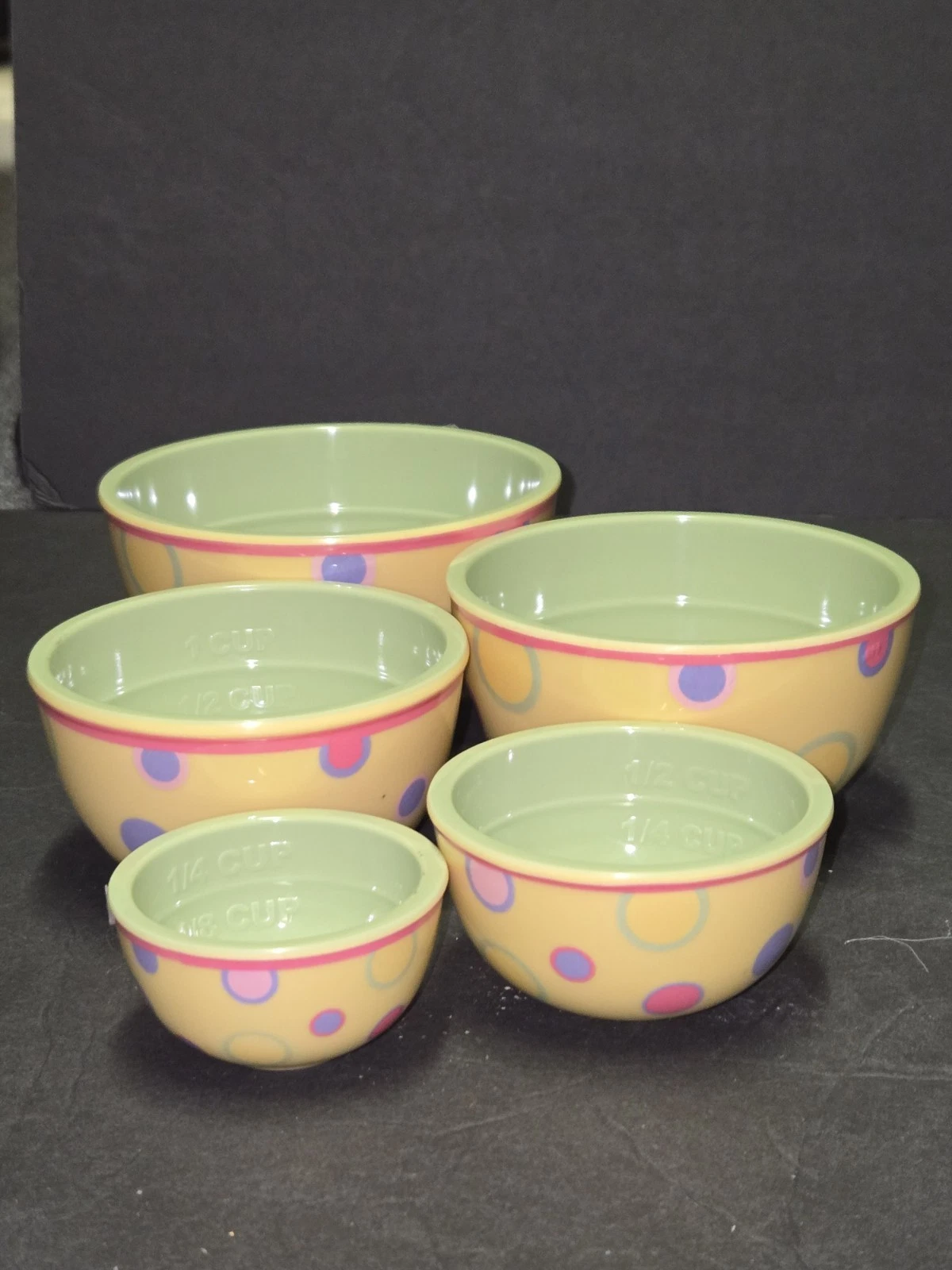 Melamine Polka Dot Nesting Measuring Cup Set of 5 Kitsch Whimsical