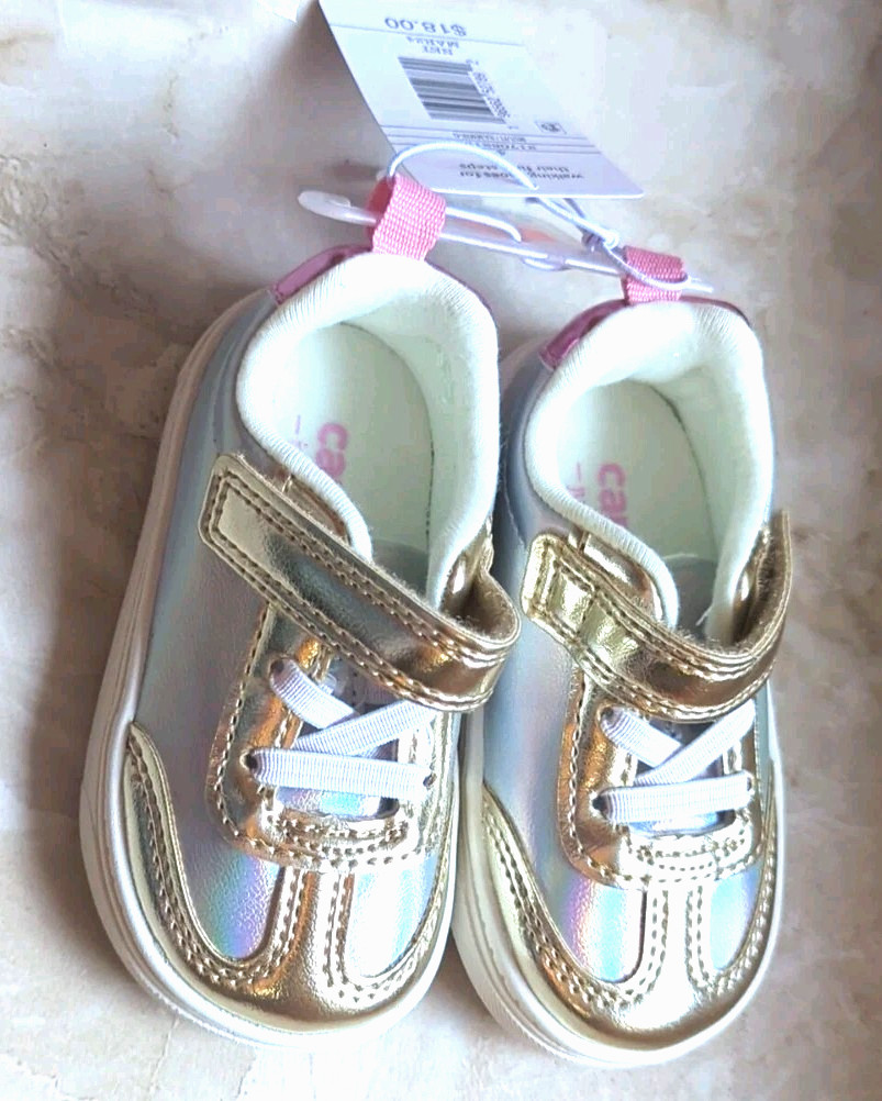 Size 4 Gold Walking First Steps Baby Sneakers Slipon