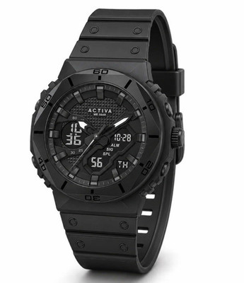 Activa Men's Analog-Digital Quartz Watch 30m Black Rubber Strap 48-52mm w/ Box