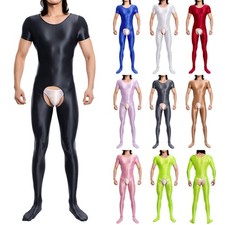 Mens Shiny Oily Lingerie Hollow Out Open Crotch Jumpsuits Catsuits Nightwear