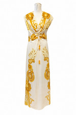 Farm Rio Anthropologie Maxi Dress XL Yellow Floral Retro Boho Tropical Chic
