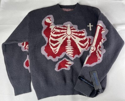 Rowme Street Life Skeleton Print Long Sleeve Casual Pullover Sweater New