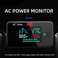 AC 0-500V Dual Display Voltmeter 0-100A Ammeter Energy Meter HD LCD Screen