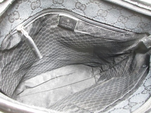 GUCCI GG GUCCISSIMA BLK CANVAS LEATHER TRIM FRONT BUCKLE POCKET TOP ZIP TOTE BAG - Picture 8 of 12