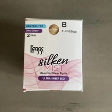 LEGGS Silken Mist B SUN BEIGE Ultra Sheer Tights Control Top 2 Pairs