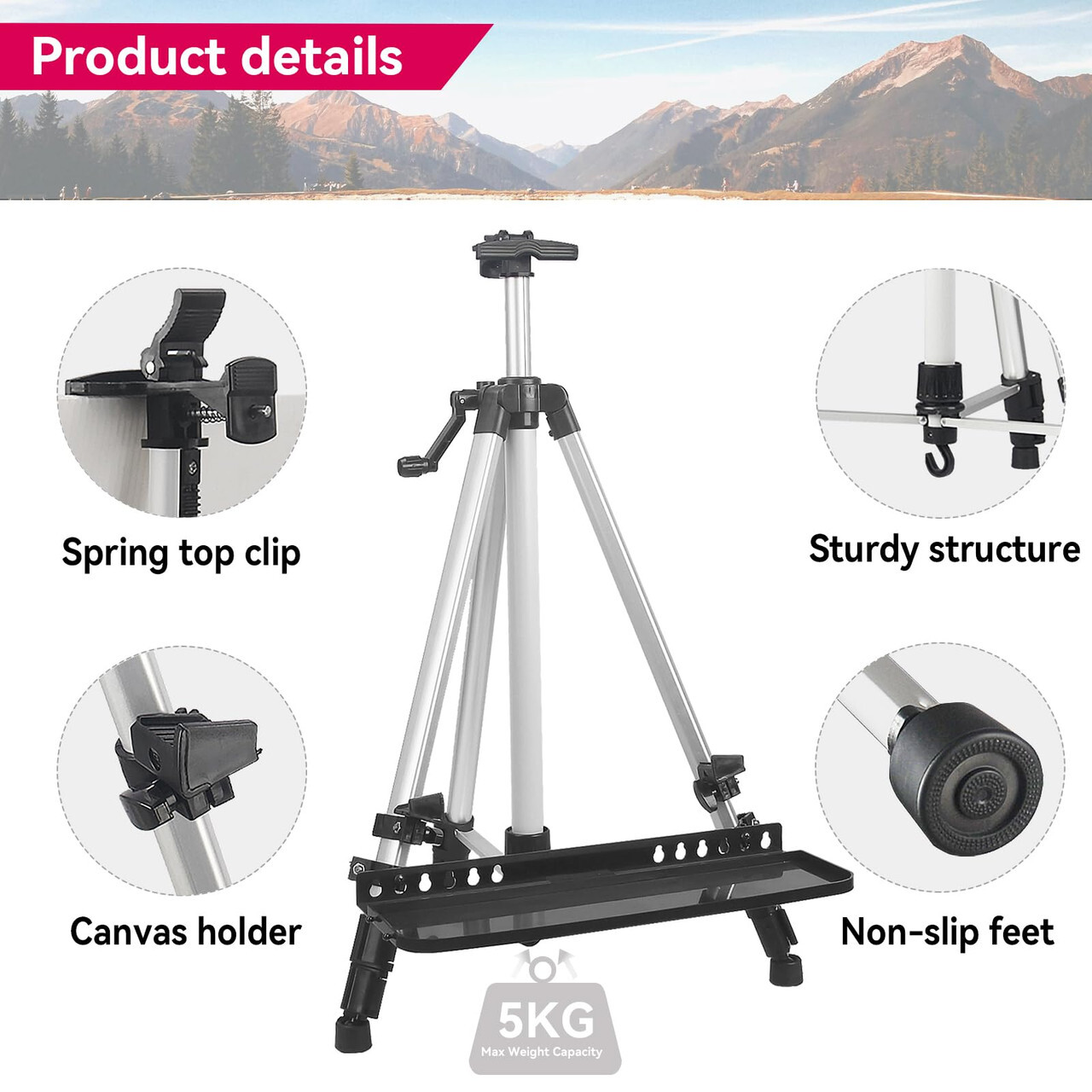 YDisplay Art Easel Stand for Display Aluminum Adjustable Easel Height up to 61-I
