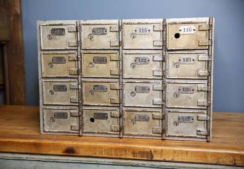 Vintage Mailbox industrial steel cabinet antique bank safe metal cubby slot - Picture 3 of 16