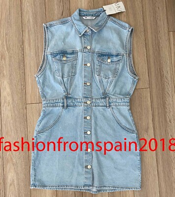デラロミラノXS 七分袖　値下げ ZARA NEW WOMAN SHORT SHIRT DENIM DRESS WITH DARTS TRF LIGHT