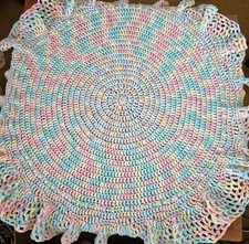 Pastel Crochet Baby Afghan Handmade Fancy Edge Soft Blanket 40" Round