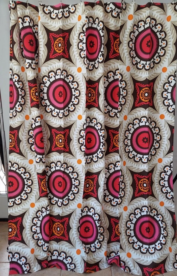 Cortina de ducha de baño retro Peri Boho Mod 72x72 rosa marrón tostado naranja algodón nueva sin etiquetas Foto 2 de 4