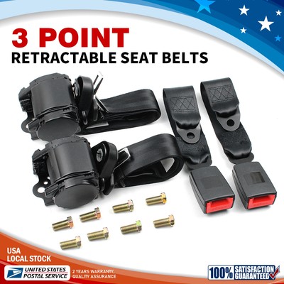 2X Beige Retractable Seat Belt 3 Point Auto Car Truck Lap Adjustable Safety Belt