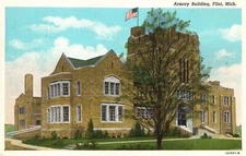 National Armory Building Flint Michigan MI Structure Vintage Postcard 1943