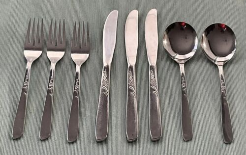 Oneida Kenwood Forever Rose 8 Piece Set Stainless Spoons Knives Forks Cutlery - Picture 1 of 9