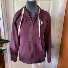 District Hoodie Women  s Size Small Zip Up Burgundy Drawstring Front Pockets