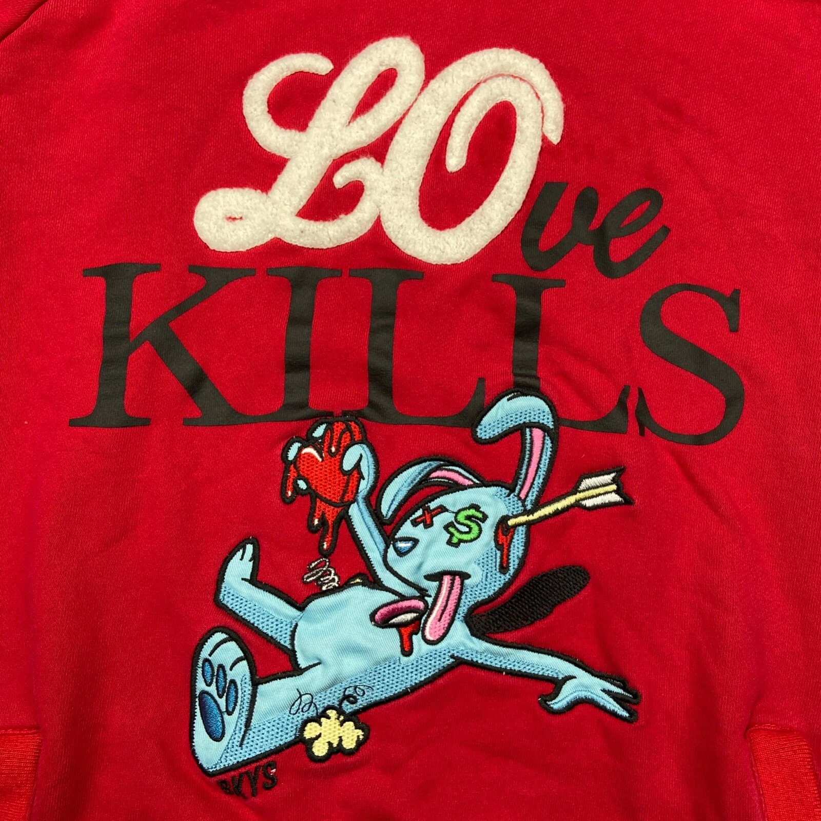 BKYS Hoodie Womens Medium Red Love Kills Cotton Sweatshirt Kangaroo Pocket